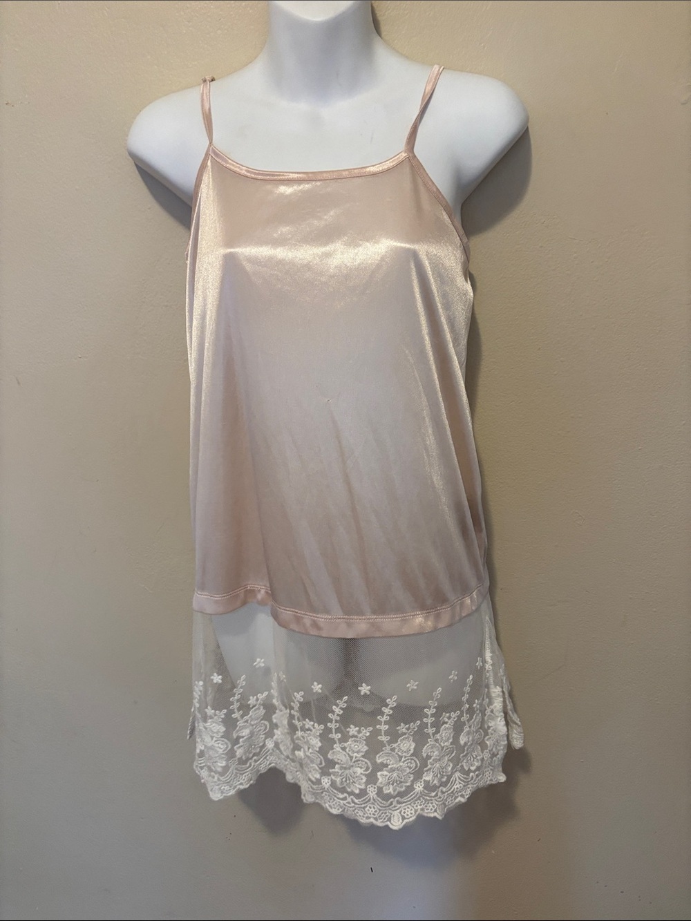 Charlie Paige Blush Pink Satin Slip with Sheer Lace Hem